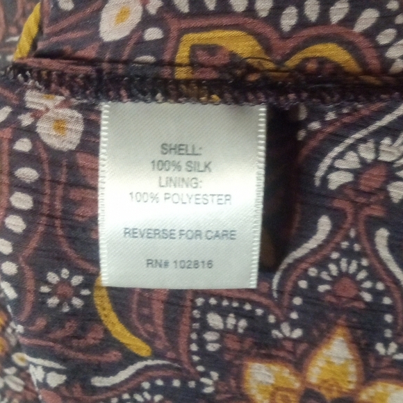 Ryllace Floral Silk Tunic Dress Split V Neck 3/4 Sleeve Red Tan Size 16 - Picture 9 of 9